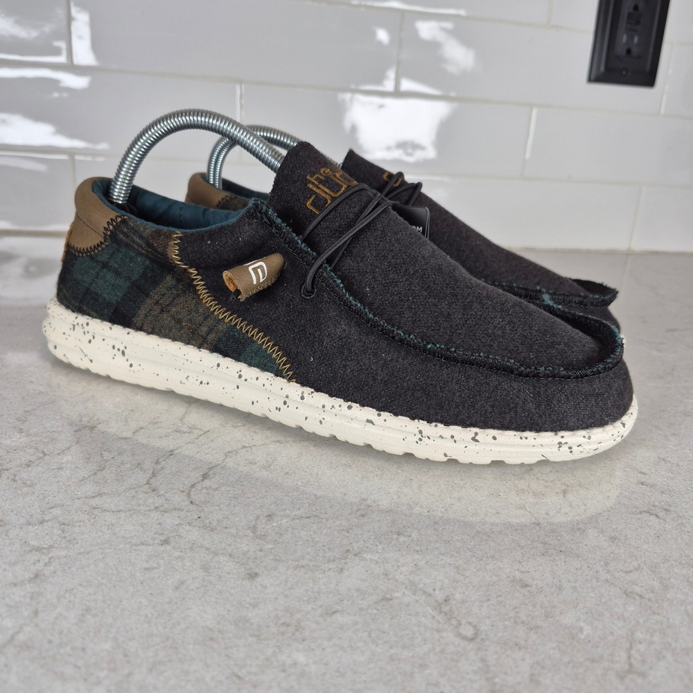 Hey Dude Wally Tartan Green Plaid Wool Moccasin Size 9 Green Mens
